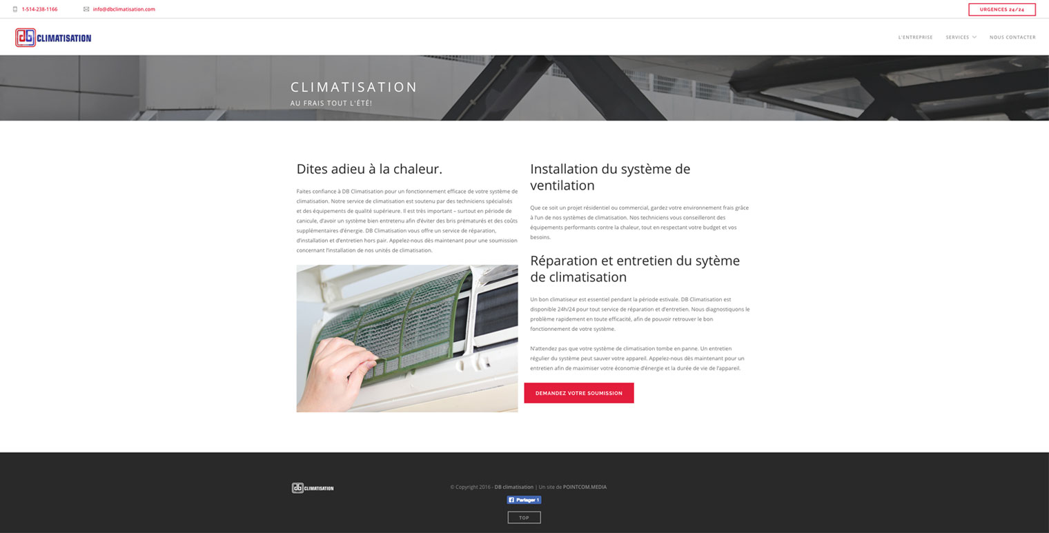 Présentation Web / page de service de DB Climatisation