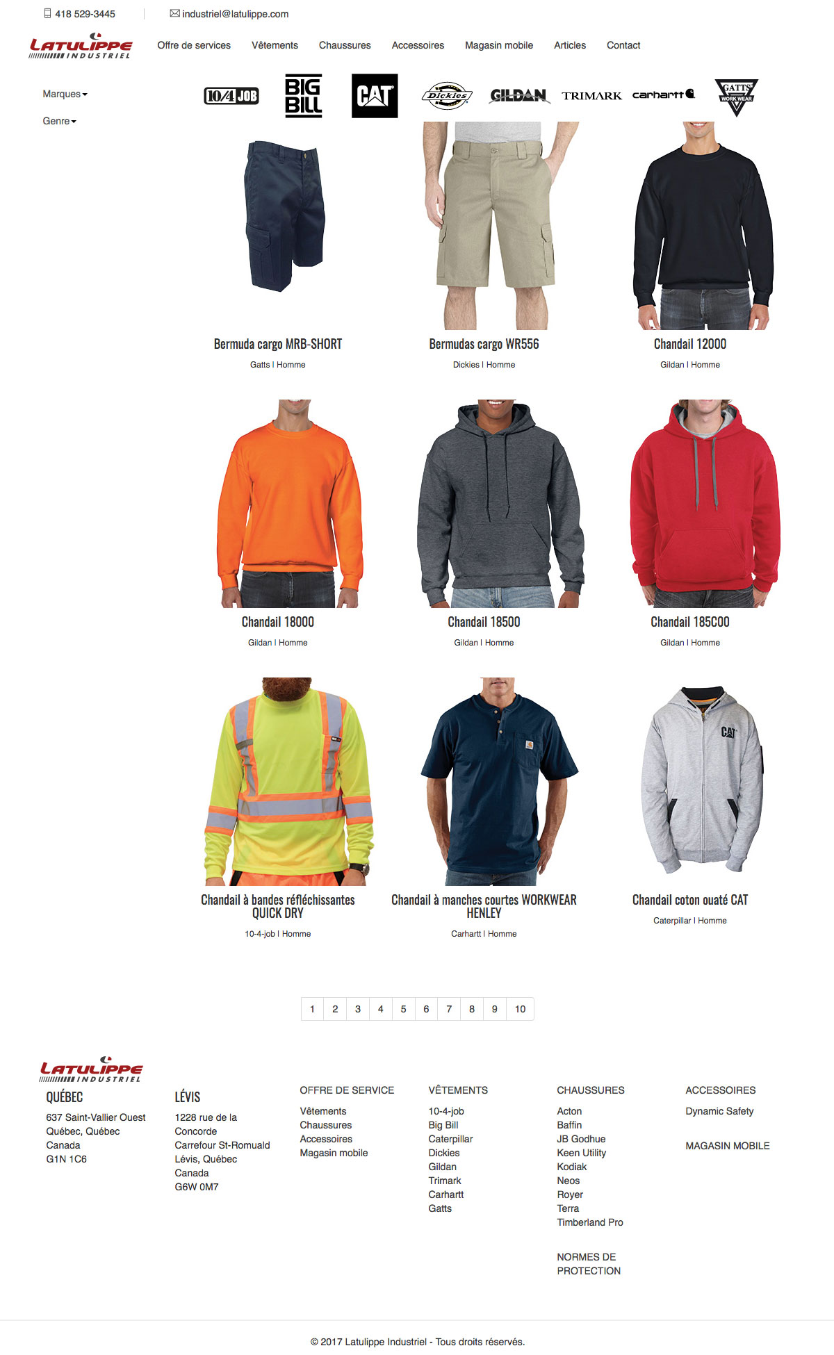 Présentation web | page de catégorie vêtements de Latulippe Industriel